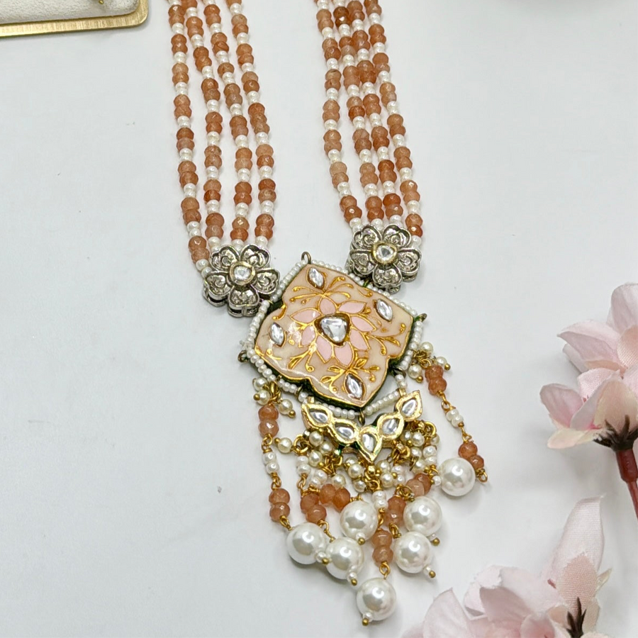 Pink Meenakari Kundan Long Necklace Set