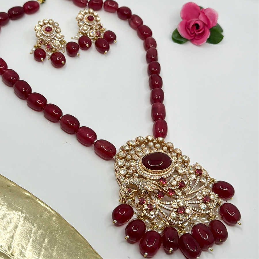 Ruby Kundan Statement Long Necklace Set