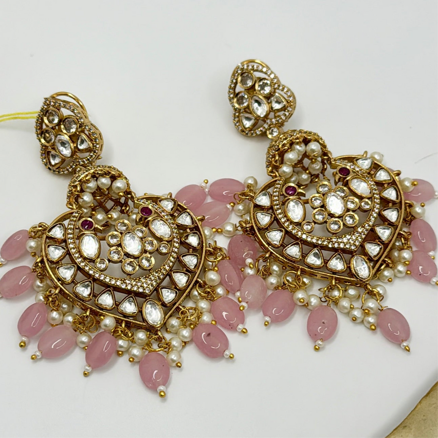 Tyaani Inspired Pink Kundan Statement Earrings