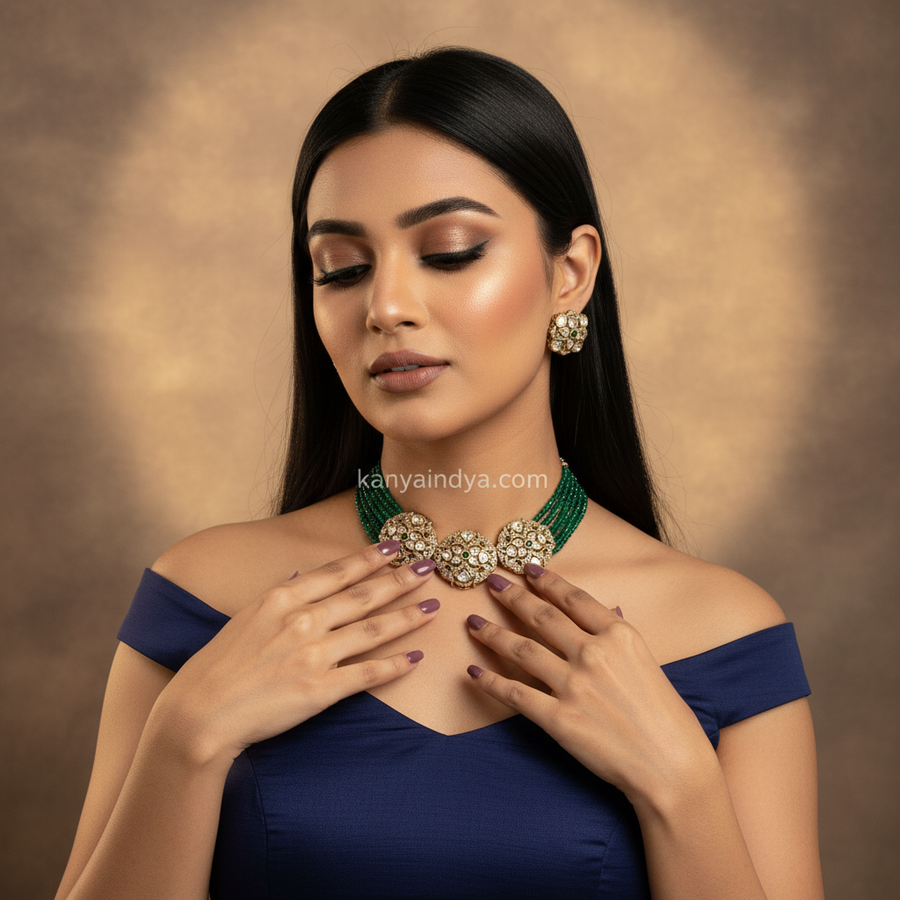 Green Moissanite Choker Necklace Set