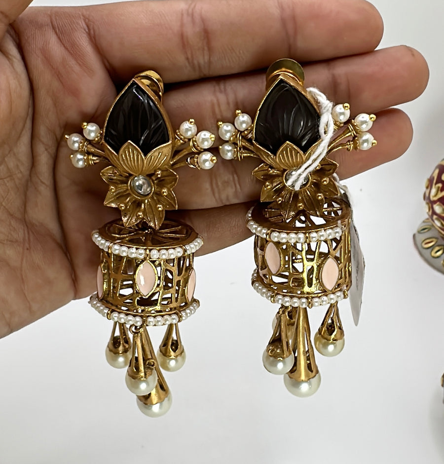 Black Amrapali Inspired Silver Lookalike Jhumka With Pearl Drops