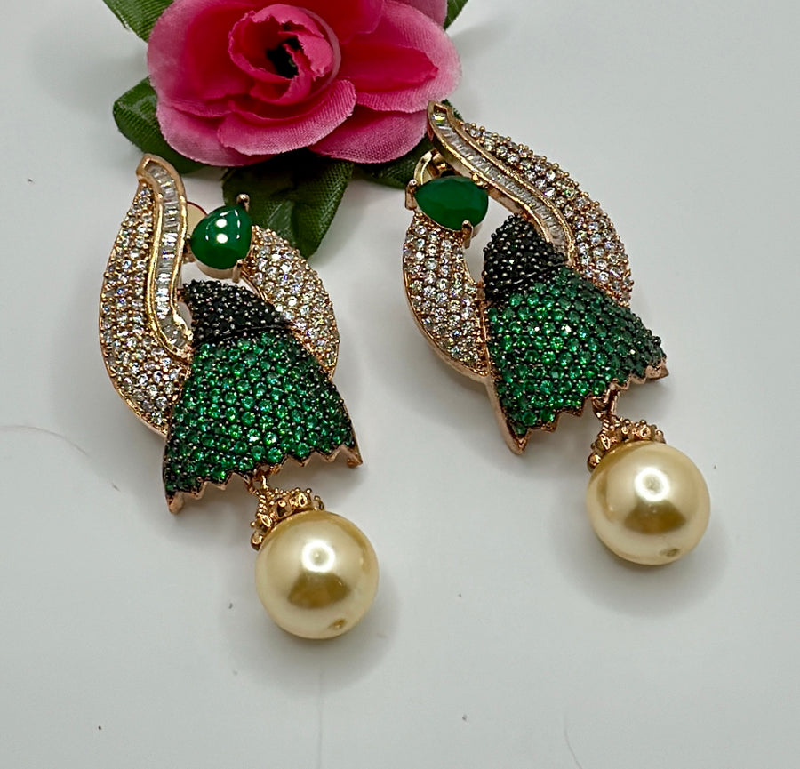 Green American Diamond Bird Earrings