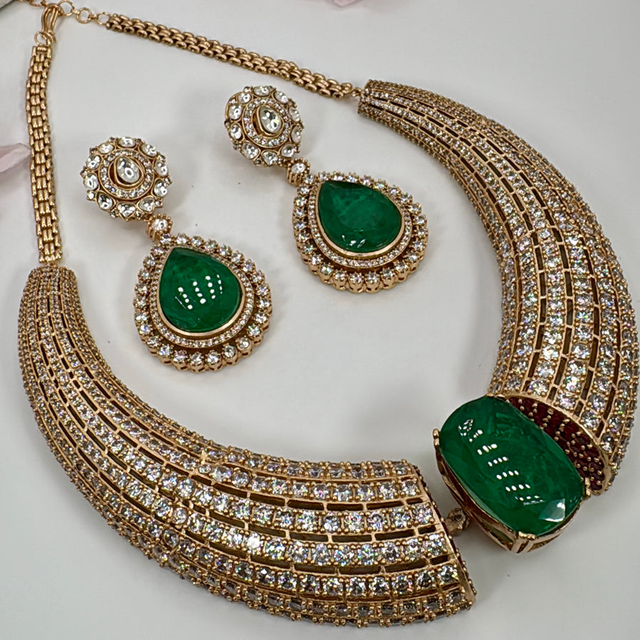 Green Doublet Premium Statement Necklace Set