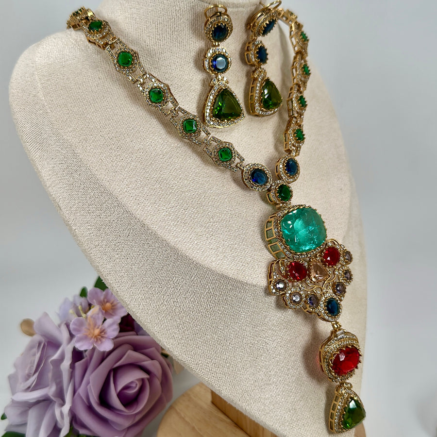 Multi Doublet Sabya Inspired Long Necklace Set
