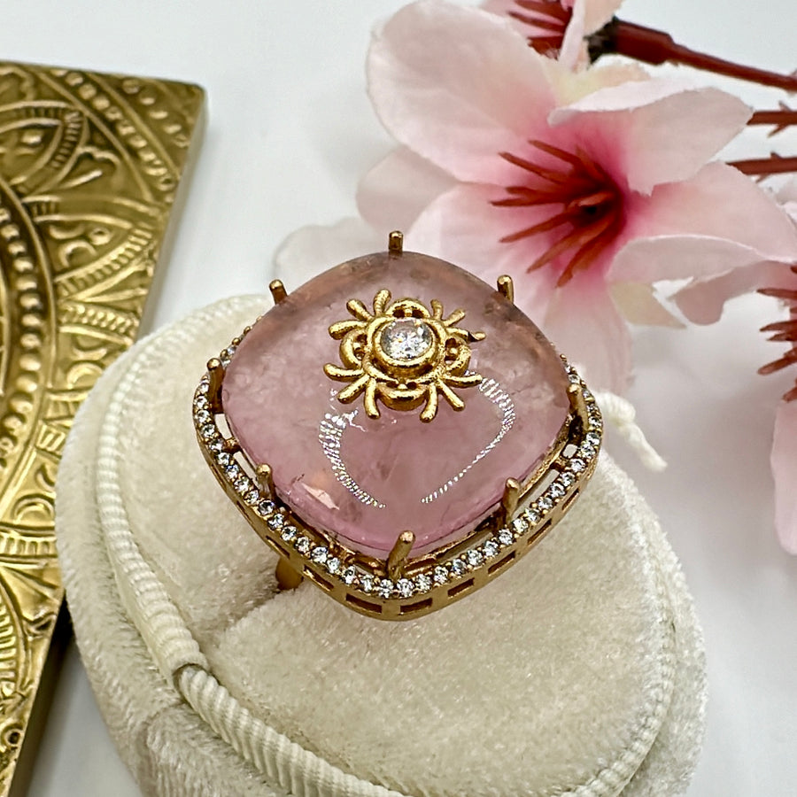 Pink Doublet With kundan Inlay Work Adjustable Finger Ring