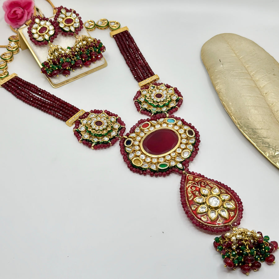 Ruby Meenakari Kundan Jadau Statement Long Necklace Set