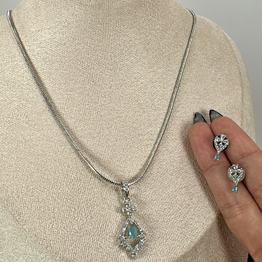 Turquoise Cubic Zirconia Pendant Necklace Set