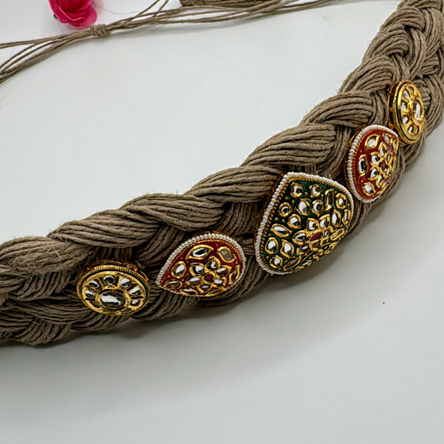 Multi Jute With Kundan Embellishments Hair Band