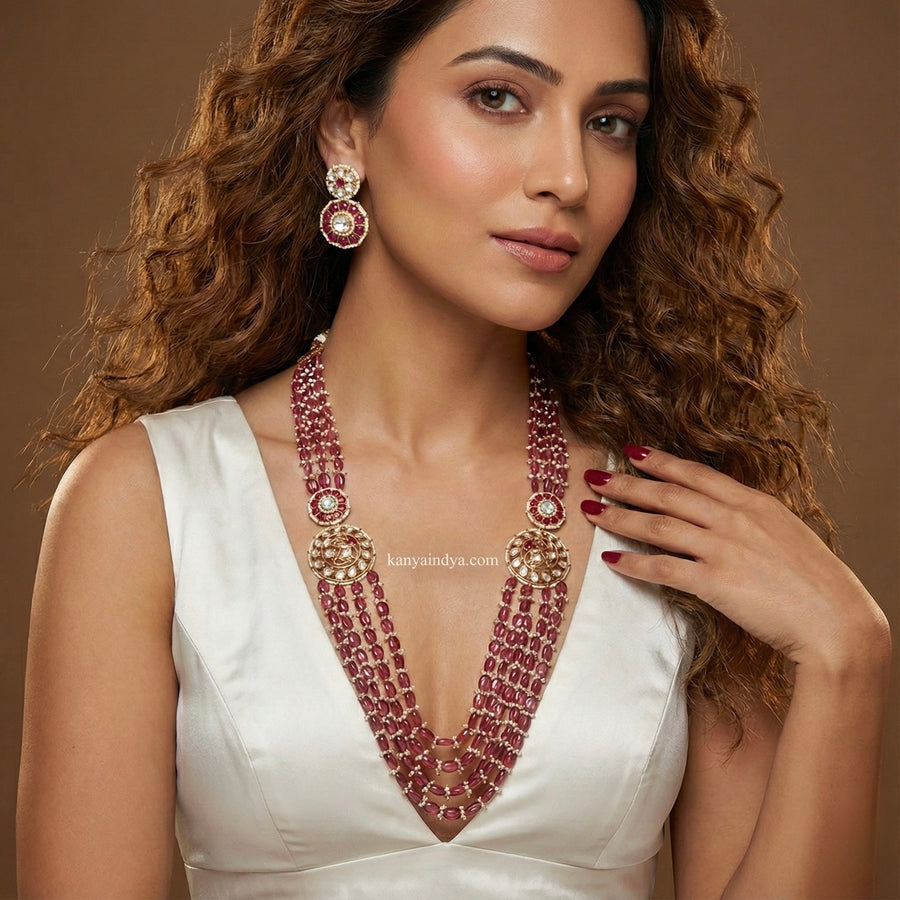 Ruby Multi Layer Kundan Long Necklace Set
