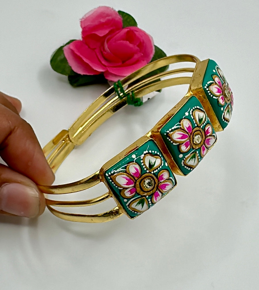 Teal Tanjore Cuff (Adjustable)