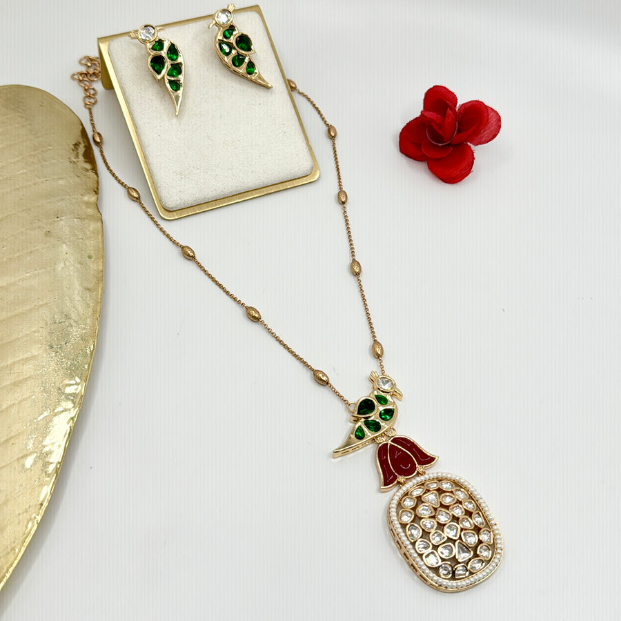 Green Kundan Long Chain Pendant Set