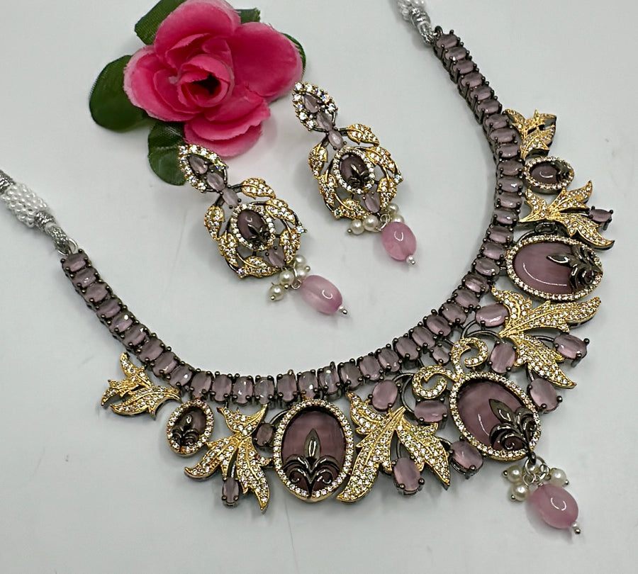 Pink American Diamonds Vintage Necklace Set