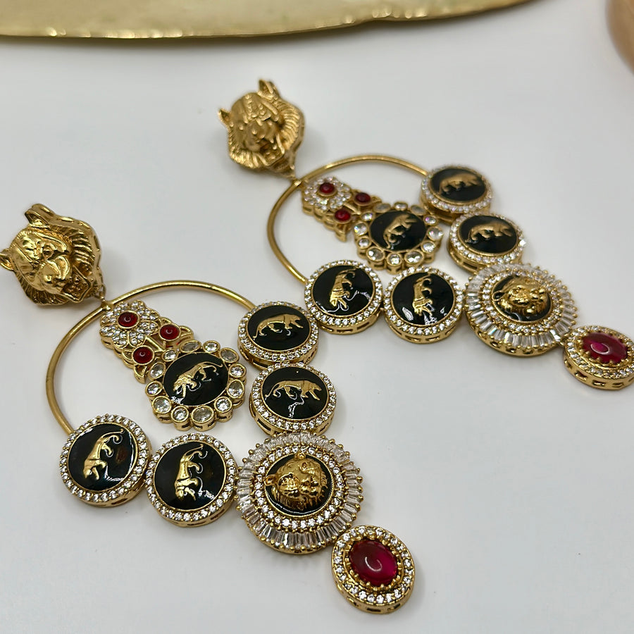 Black & Ruby 
Sabya Inspired Statement Chand Bali Earrings