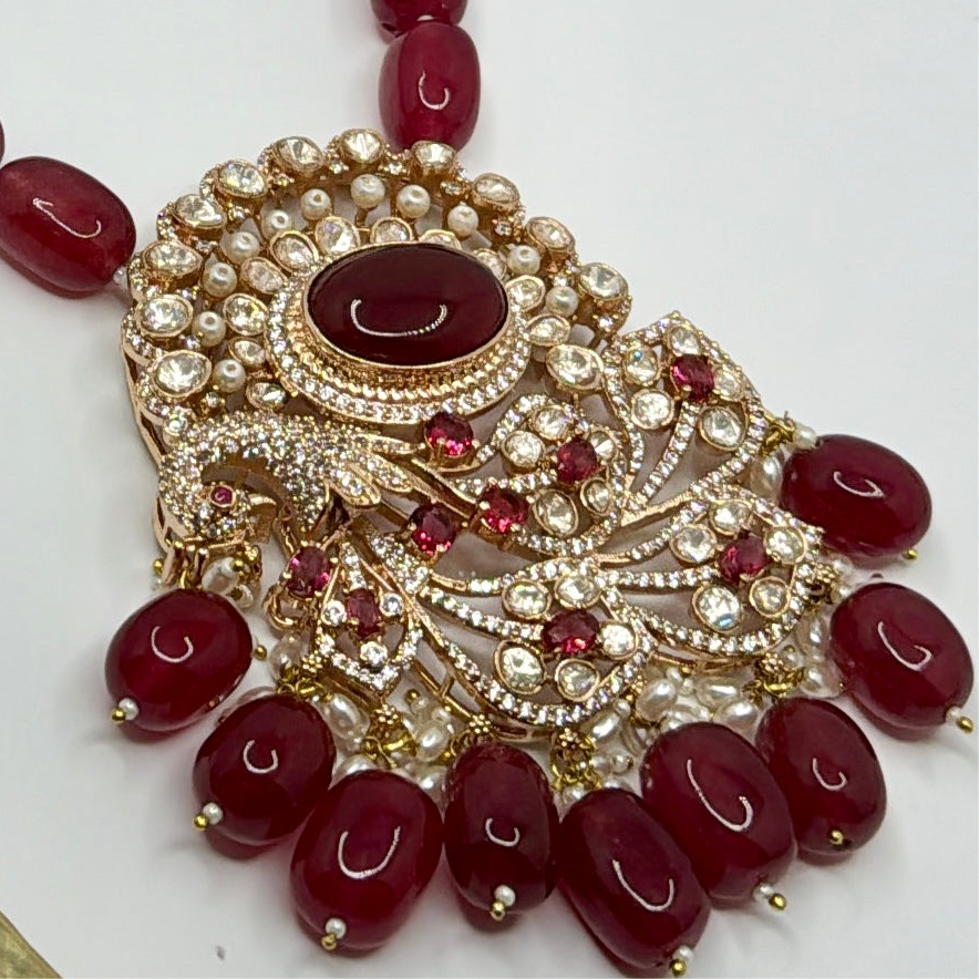 Ruby Kundan Statement Long Necklace Set