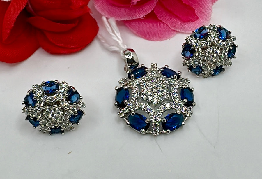 Blue American Diamonds Small Pendant Set