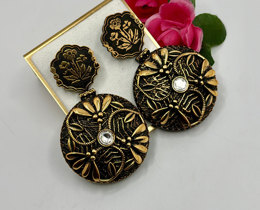 Black & Gold Polish Moissanite Statement Earrings