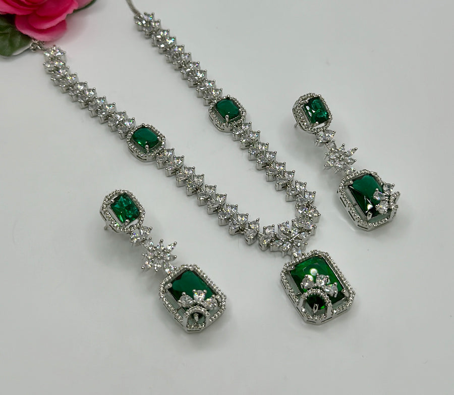 Green American Diamonds Necklace Set