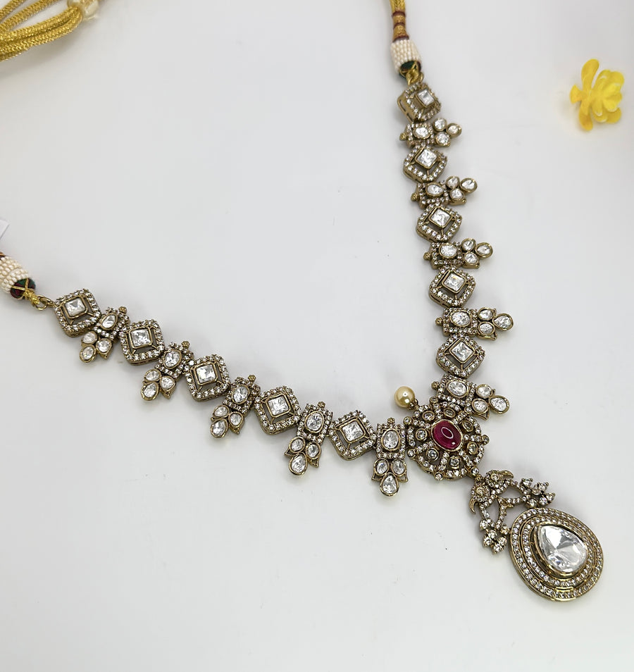 Ruby Moissanite Kundan Necklace Set