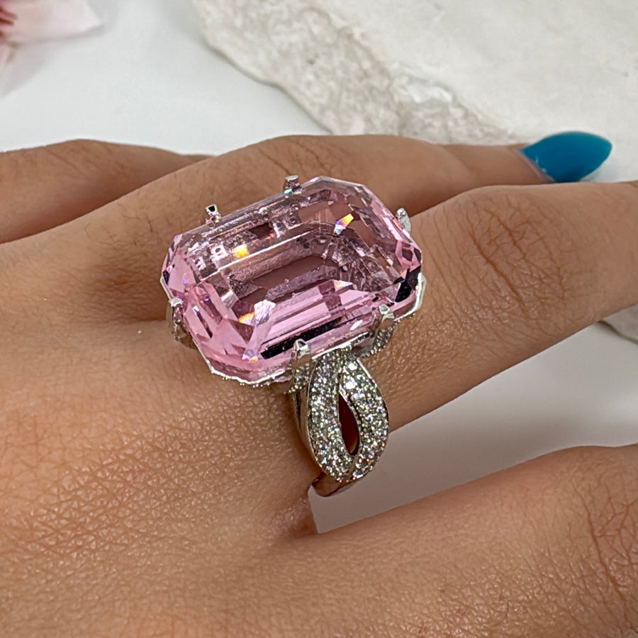 Pink American Diamond Cubic Zirconia Adjustable Finger Ring