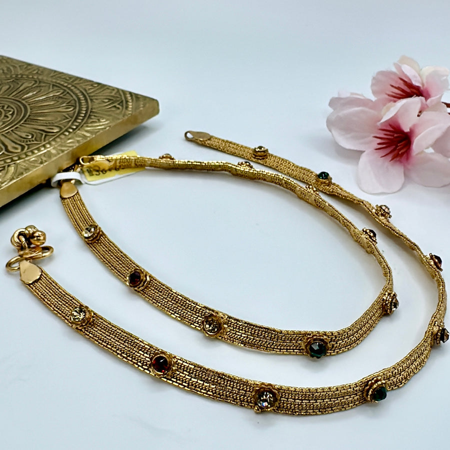 Multi Antique Gold Anklet Pair