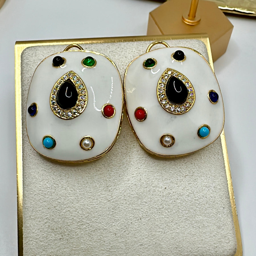 White Enamel Stud Earrings