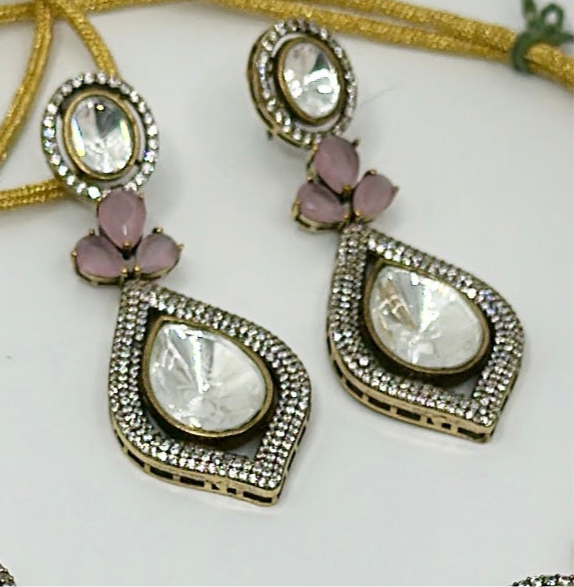 Pink Moissanite Kundan Statement Necklace Set