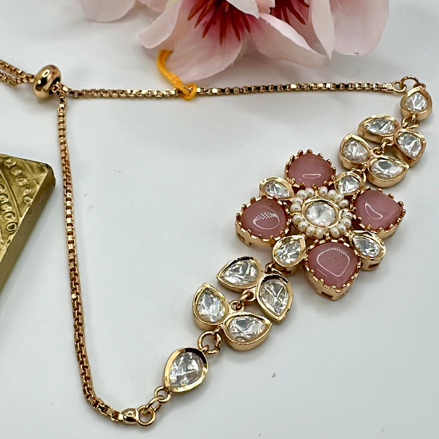 Pink Tyaani Kundan Adjustable Bracelet