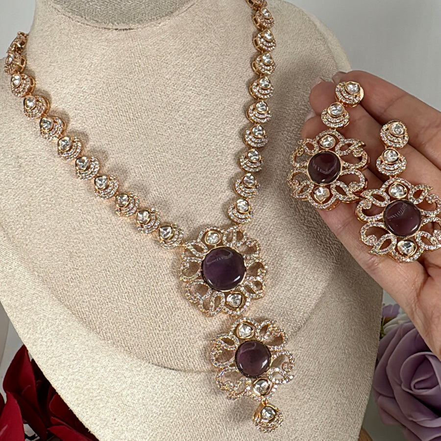 Purple Amethyst Polki Kundan Necklace Set