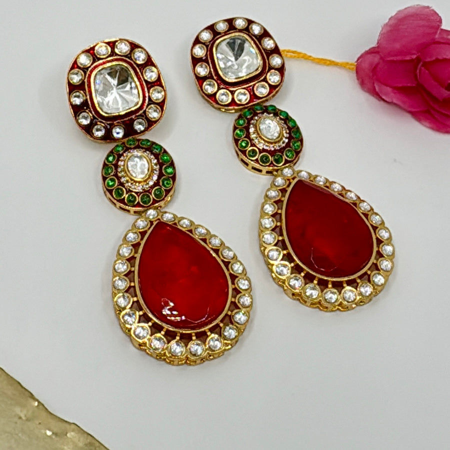 Ruby & Green Statement Kundan Earrings