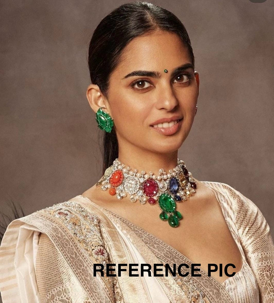 Multi Doublet Isha Ambani Inspired Premium American Diamonds Statement Necklace Set