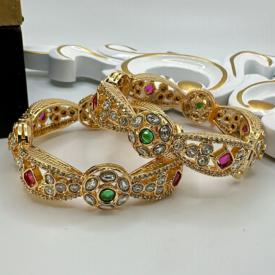 Multi Kundan Openable Pacheli Bangle Pair (Size 2.6)