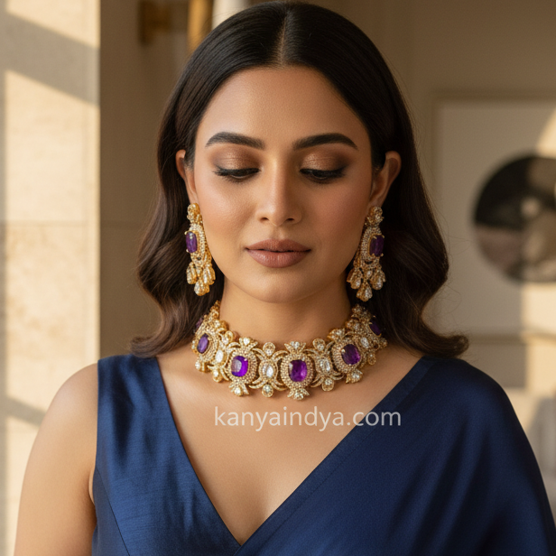 Purple Doublet Moissanite Choker Necklace Set