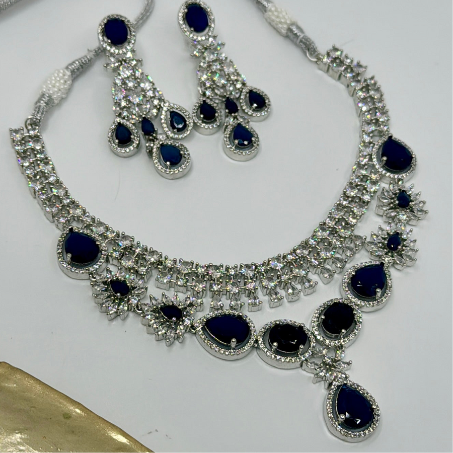 Blue Sapphire American Diamonds Necklace Set