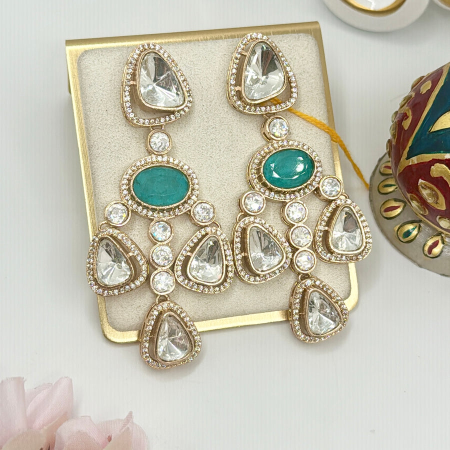 Turquoise Moissanite Kundan Statement Earrings