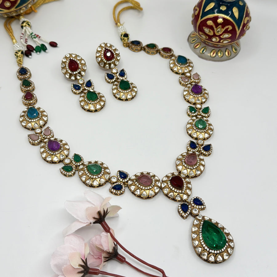 Multi Kundan Statement Necklace Set