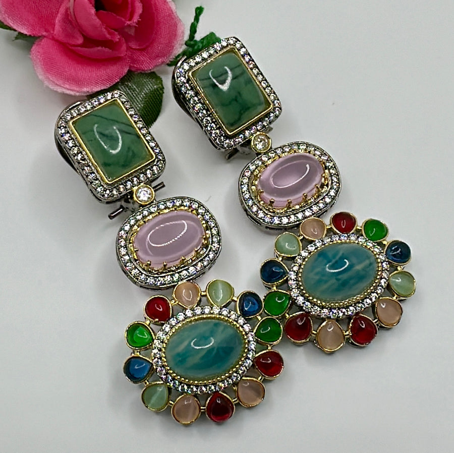 Teal And Turquoise Sabya Inspired Earrings