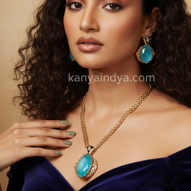 Turquoise Doublet Dainty Pendant Necklace Set