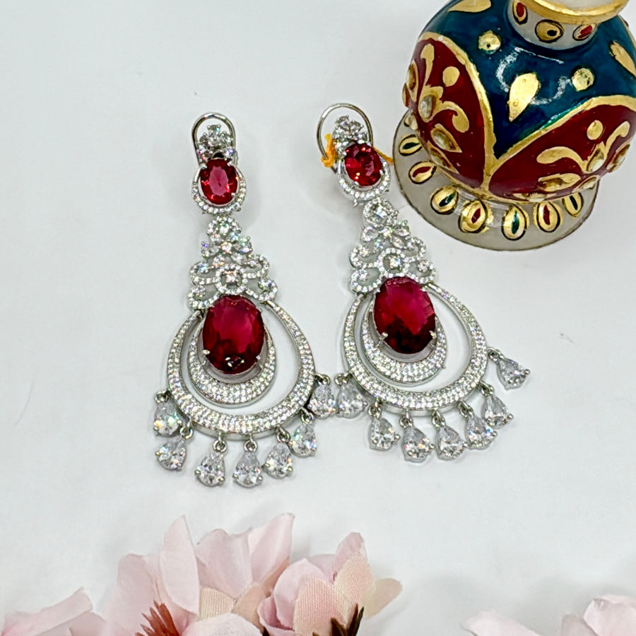 Red American Diamonds Earrings