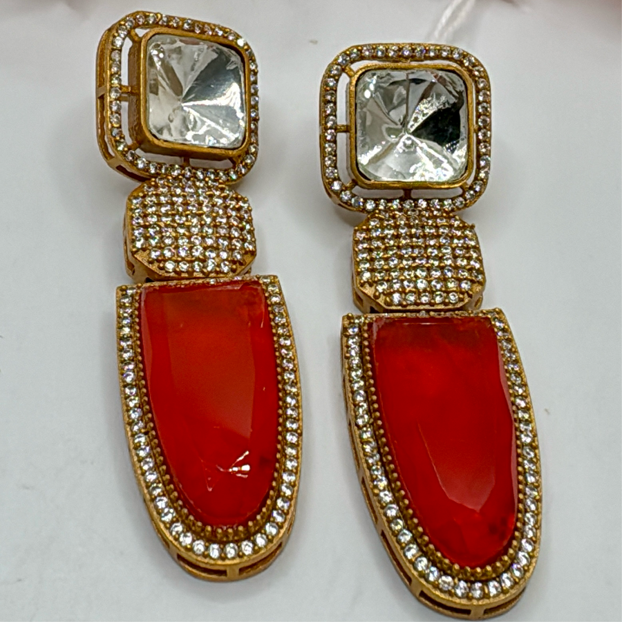 Red Doublet & Moissanite Earrings