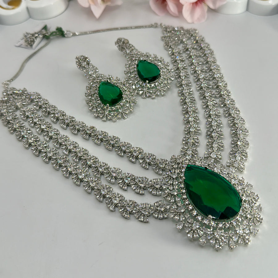 Green American Diamonds Nita Ambani Inspired Statement Necklace Set