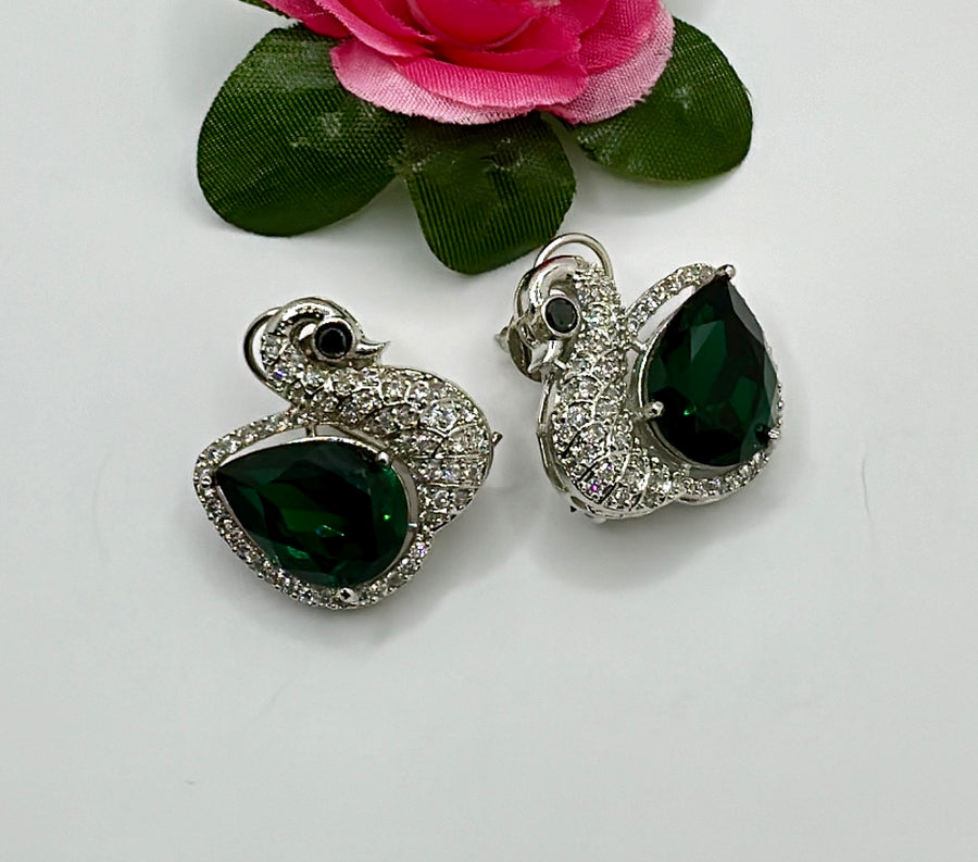 Green Swarovski Swan Studs