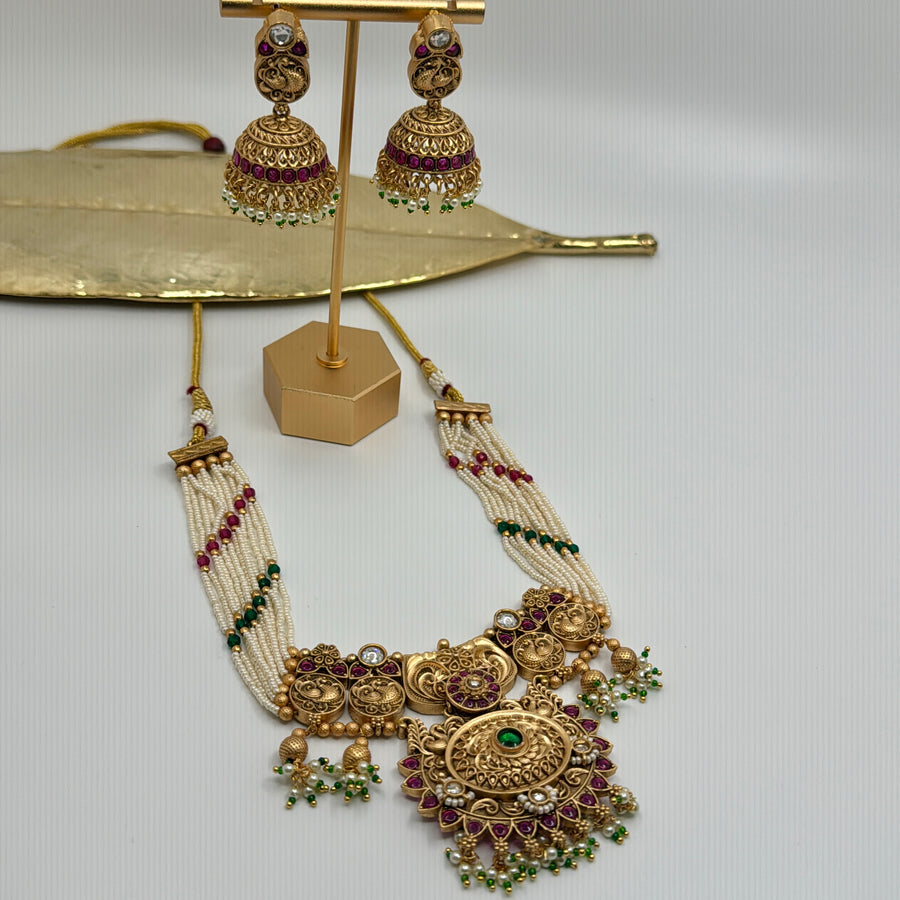 Multi Antique Gold Temple Inspired Necklace Set