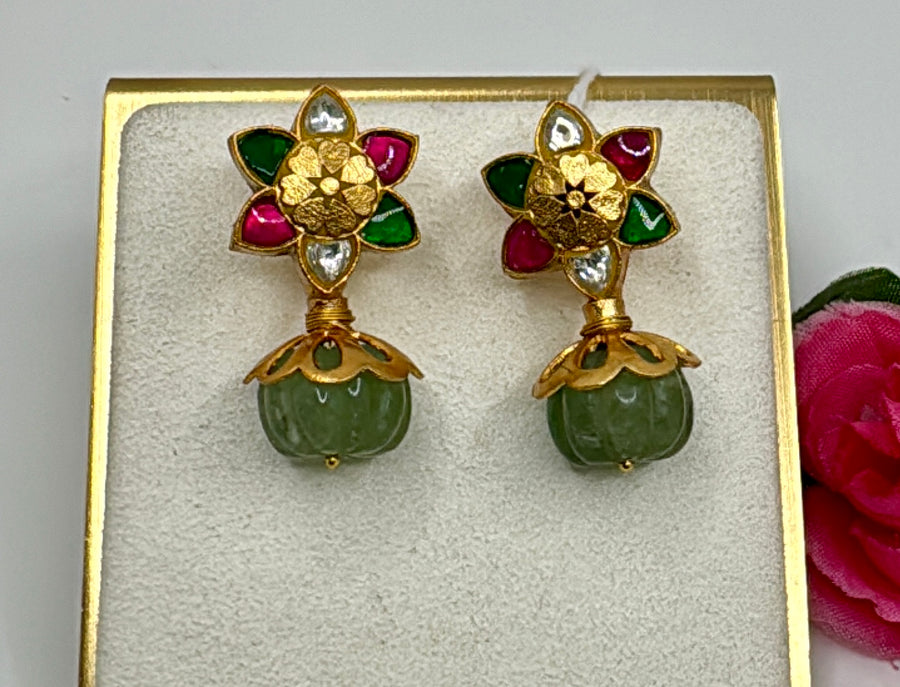 Ruby And Green 92.5 Gold Polish Silver Lookalike Earrings