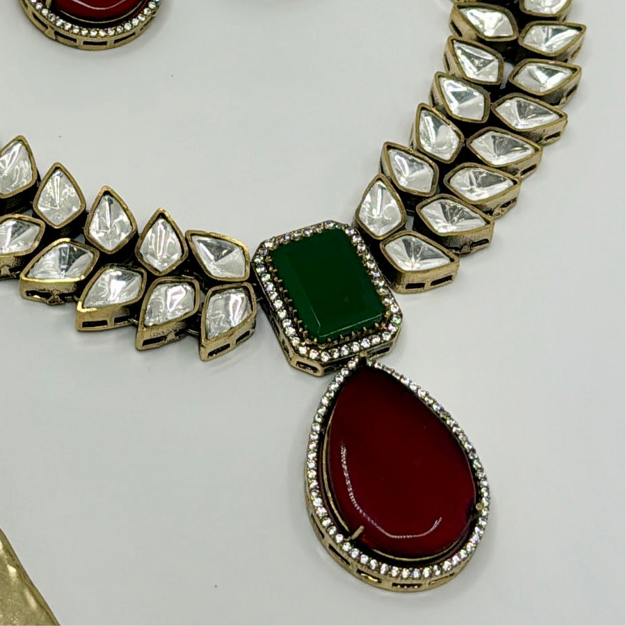 Green & Ruby Kundan Statement Necklace Set