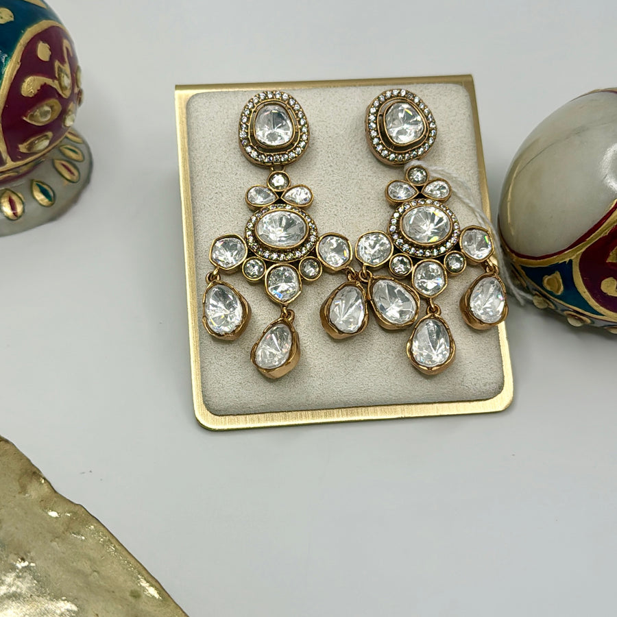 Clear Moissanite Kundan Earrings