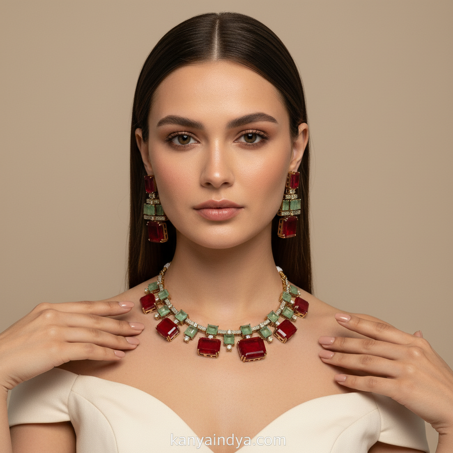 Ruby Mint Doublet Necklace Set