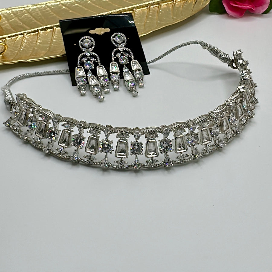 Clear Moissanite Kundan & American Diamonds Choker Set