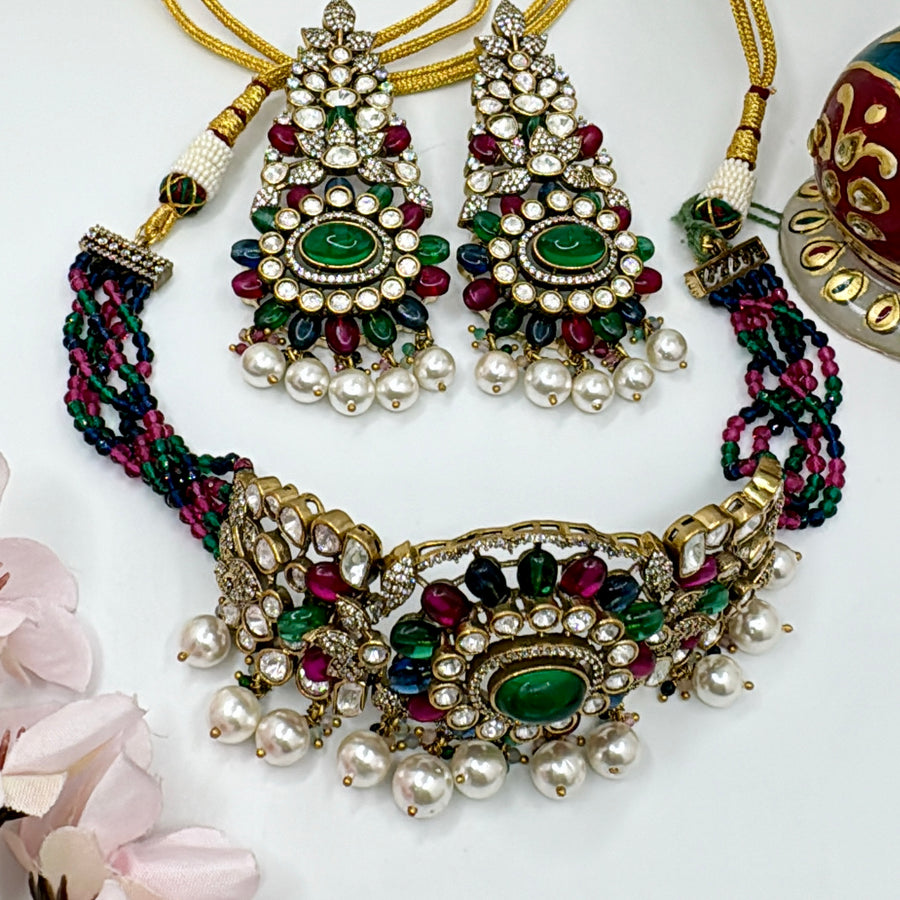 Multi Moissanite Kundan Choker Necklace Set