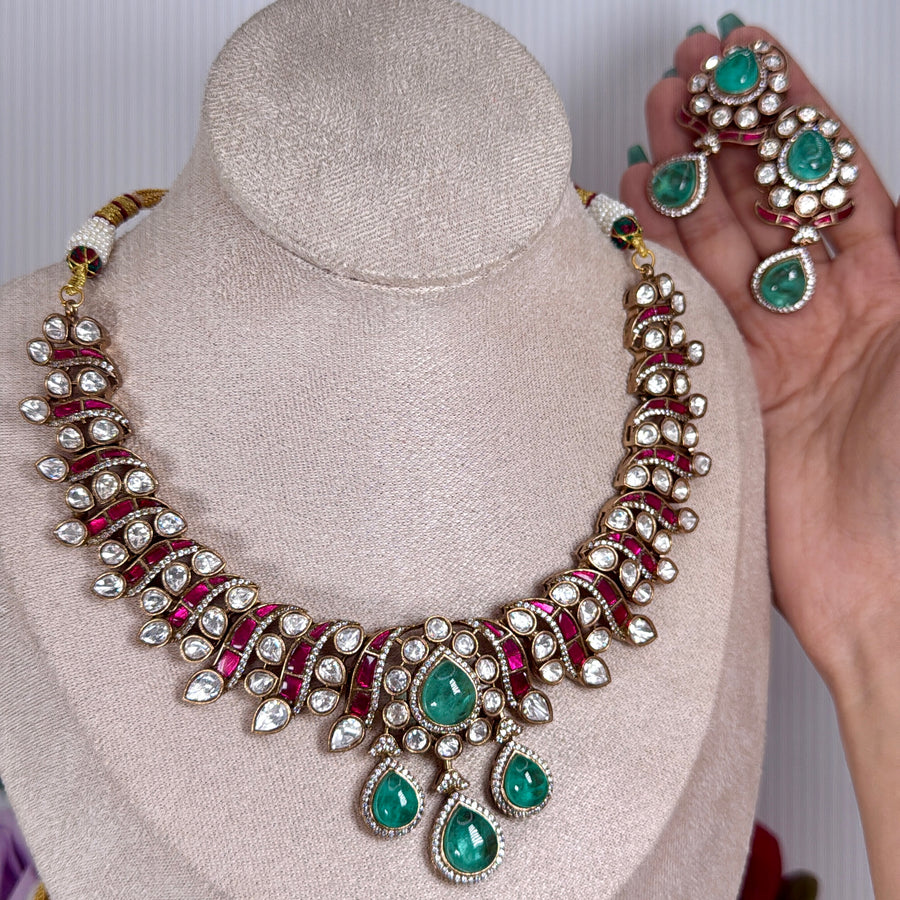 Ruby Mint Moissanite Necklace Set