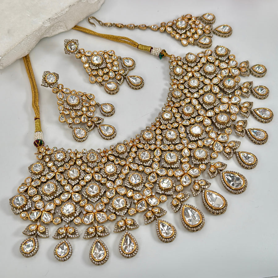 Clear Premium Kundan Polki Bridal Necklace Set